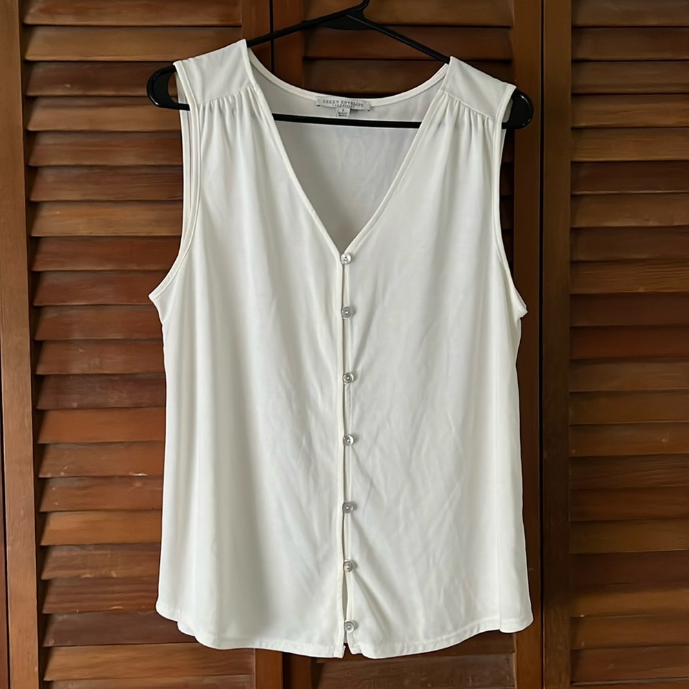 Green Envelope white buttoned tank top